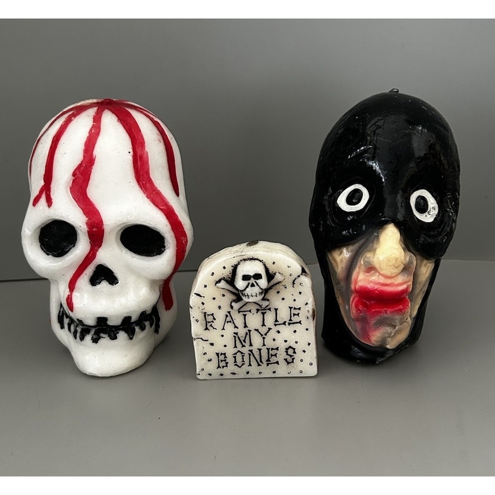Vintage Halloween Candle Lot Bleeding Skull, Gravestone & Topstone Monster Creep